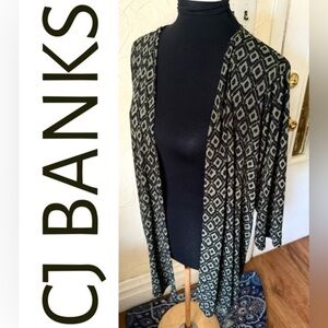 CJ Banks Green & Black Monochrome Diamond Pattern Cardigan